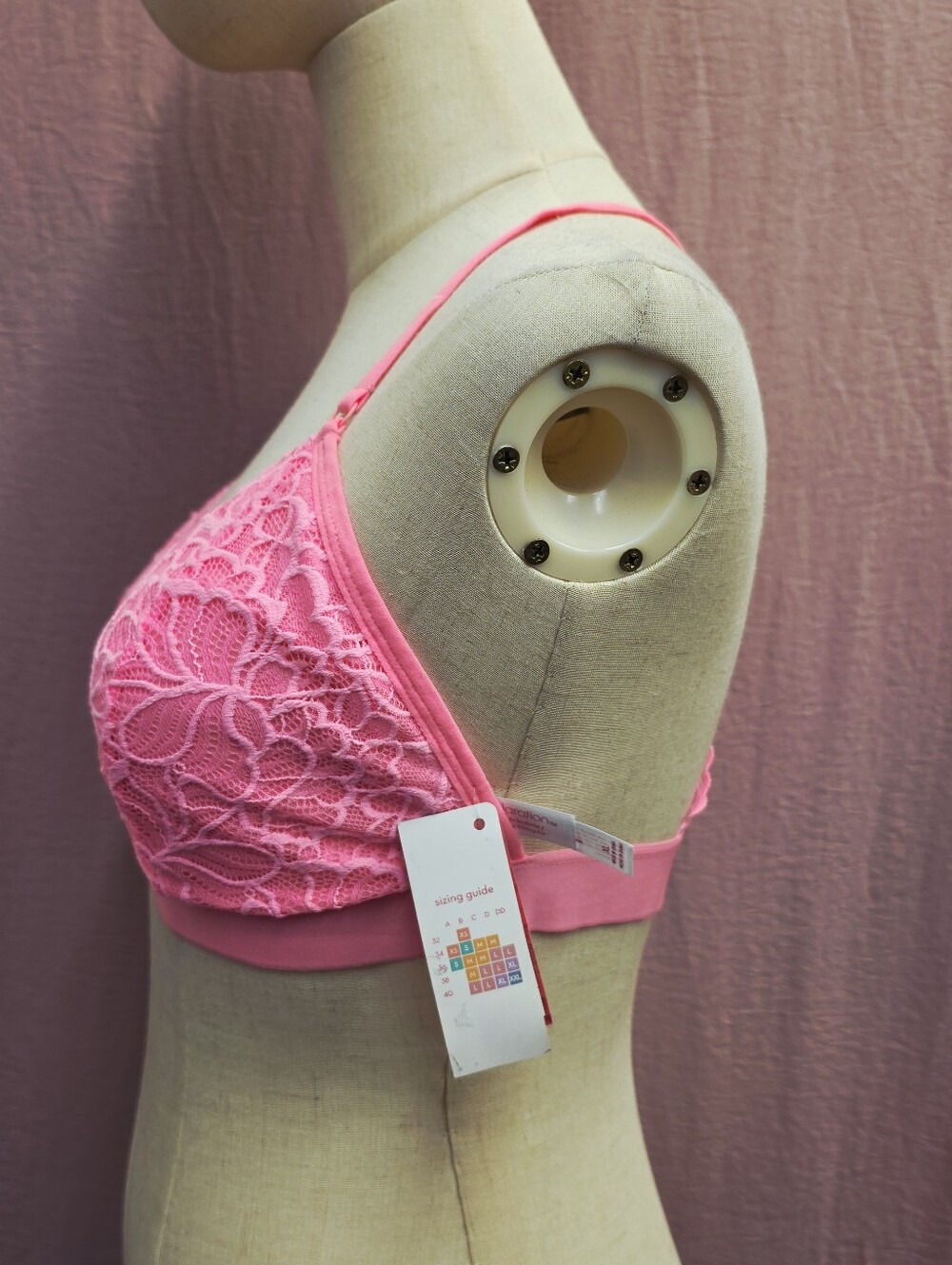 Xhilaration Lace Triangle Banded Racerback Bralette- Hot Pink, XL - Picture 3 of 8